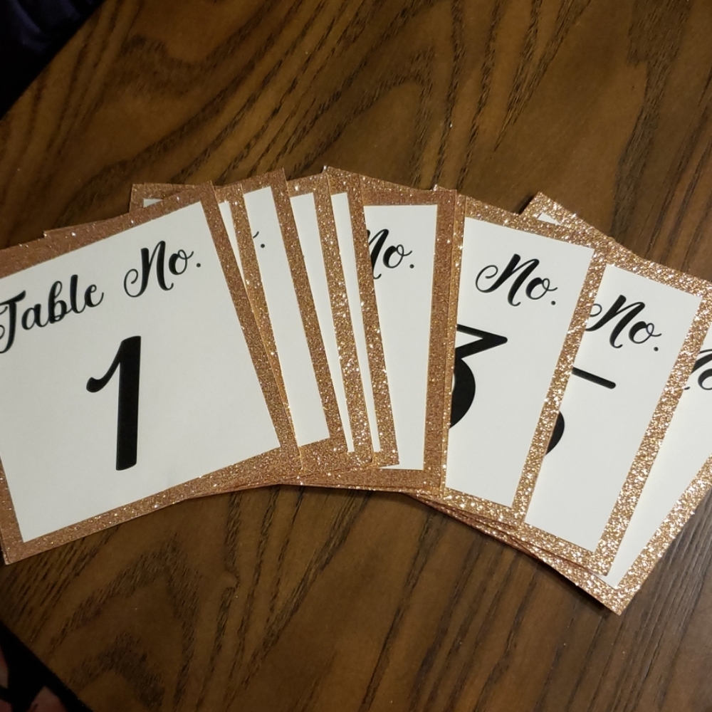 Rose gold wedding table numbers